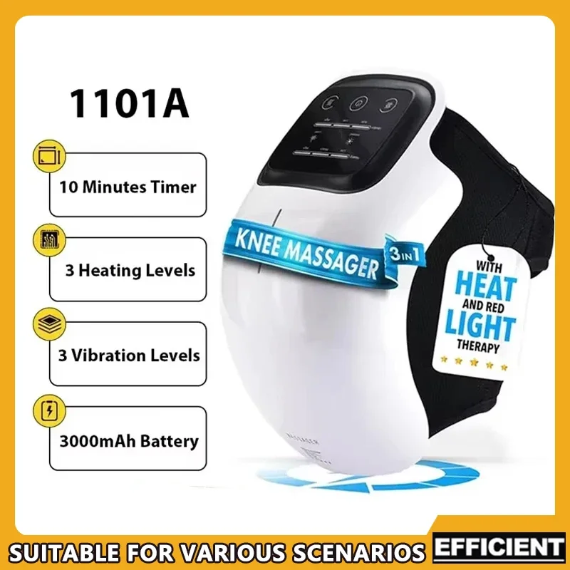 

Cordless Knee Massager with Red Light Therapy LED Screen 3 Level Infrared Heat & Vibration - Gift for Men & Women
