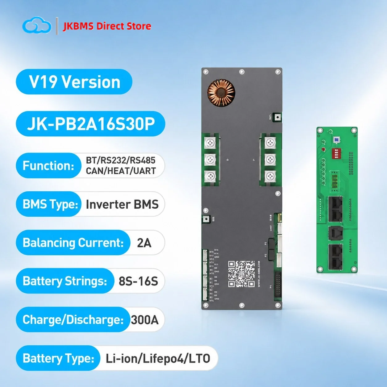 

JIKONG V19 JK-PB2A16S20P PB2A16S30P Smart BMS 200A Li-ion LiFePO4 LTO Active Balancer 2A for Household Energy Inverter