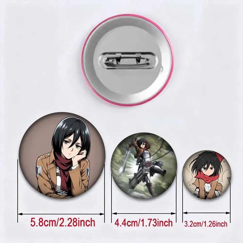Anime Attack On Titan Mikasa Ackerman  25 32 44 58 75mm Badges Personalized Round Brooches Pins Accessory Gift