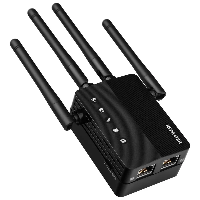 Black AC1200 WiFi Repeater 1200Mbps Router Black WiFi Extender Amplifier 2.4G/5GHz Wi-Fi Signal Booster Long Range Network