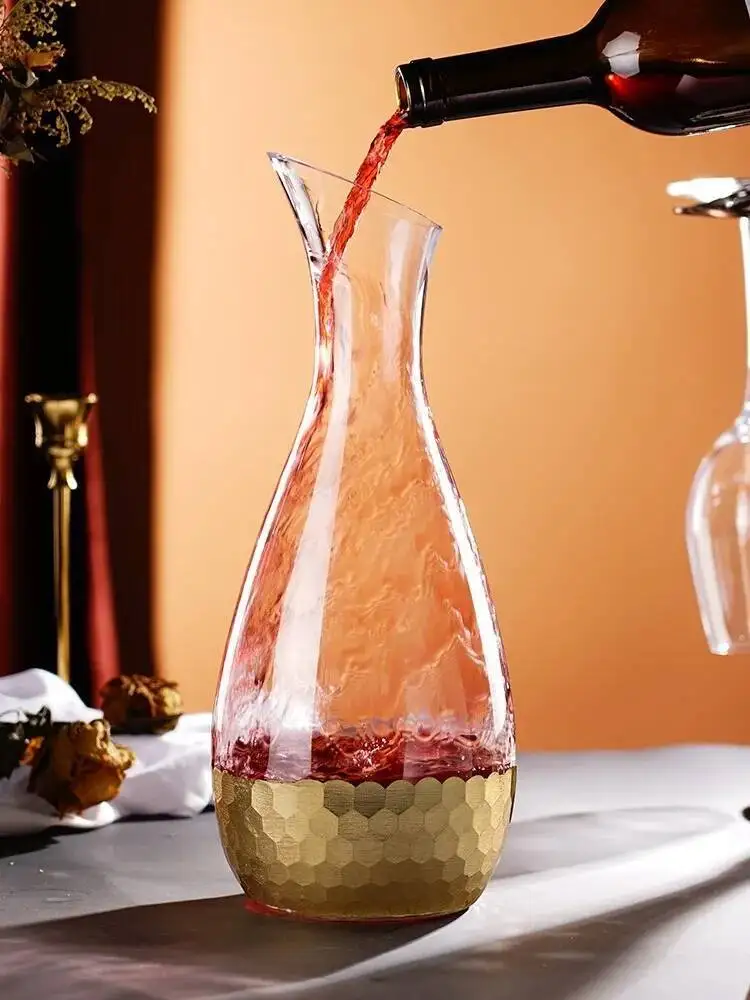 

High Capacity Crystal Decanter Luxury Electroplated Gold Honeycomb Glassware Wine Set Quick Awakening Bordeaux Separator Divider