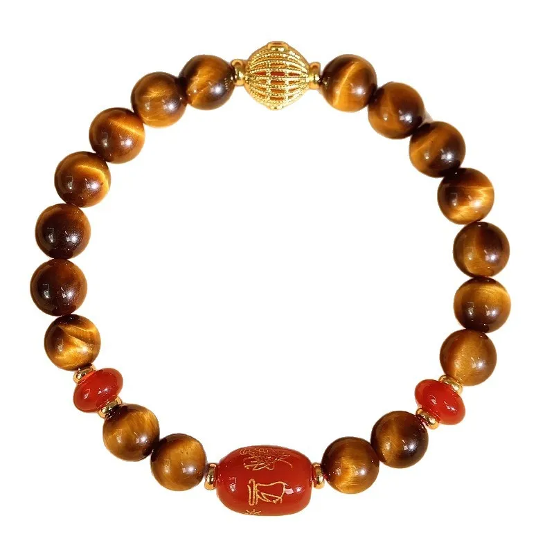 Feng Shui 2026 Tiger Eye Stone Tai Sui Bracelet 8mm 10mm Lucky Blessing Wealth Attracting Good Luck Transfer Beaded Bracelet For