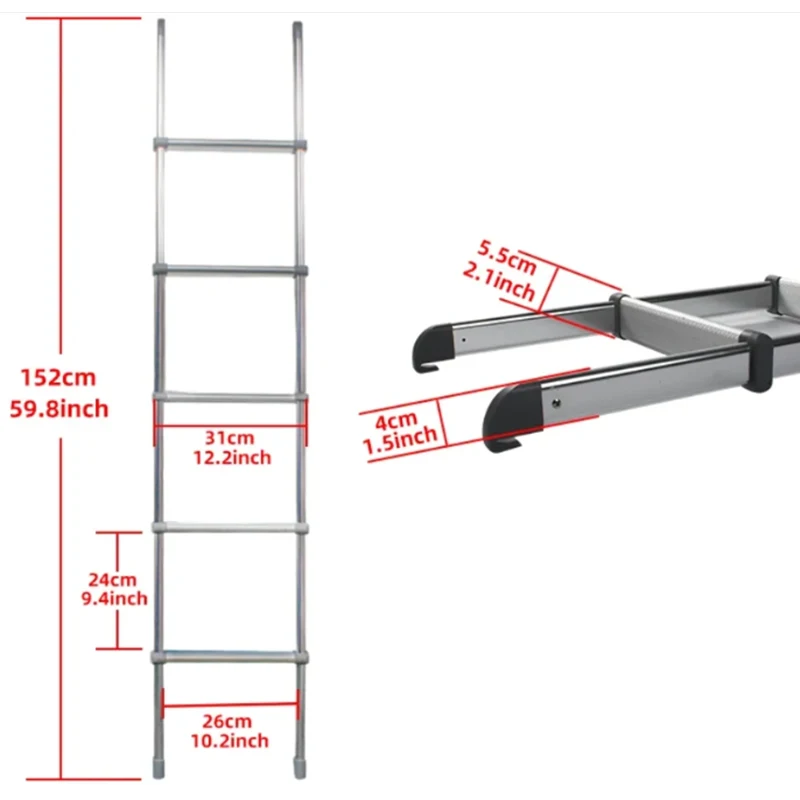 Escalera interior para RV Escalera de cinco escalones para cama en autocaravana Escalera antideslizante de almacenamiento de aleación de aluminio para camas arriba y abajo Caravana