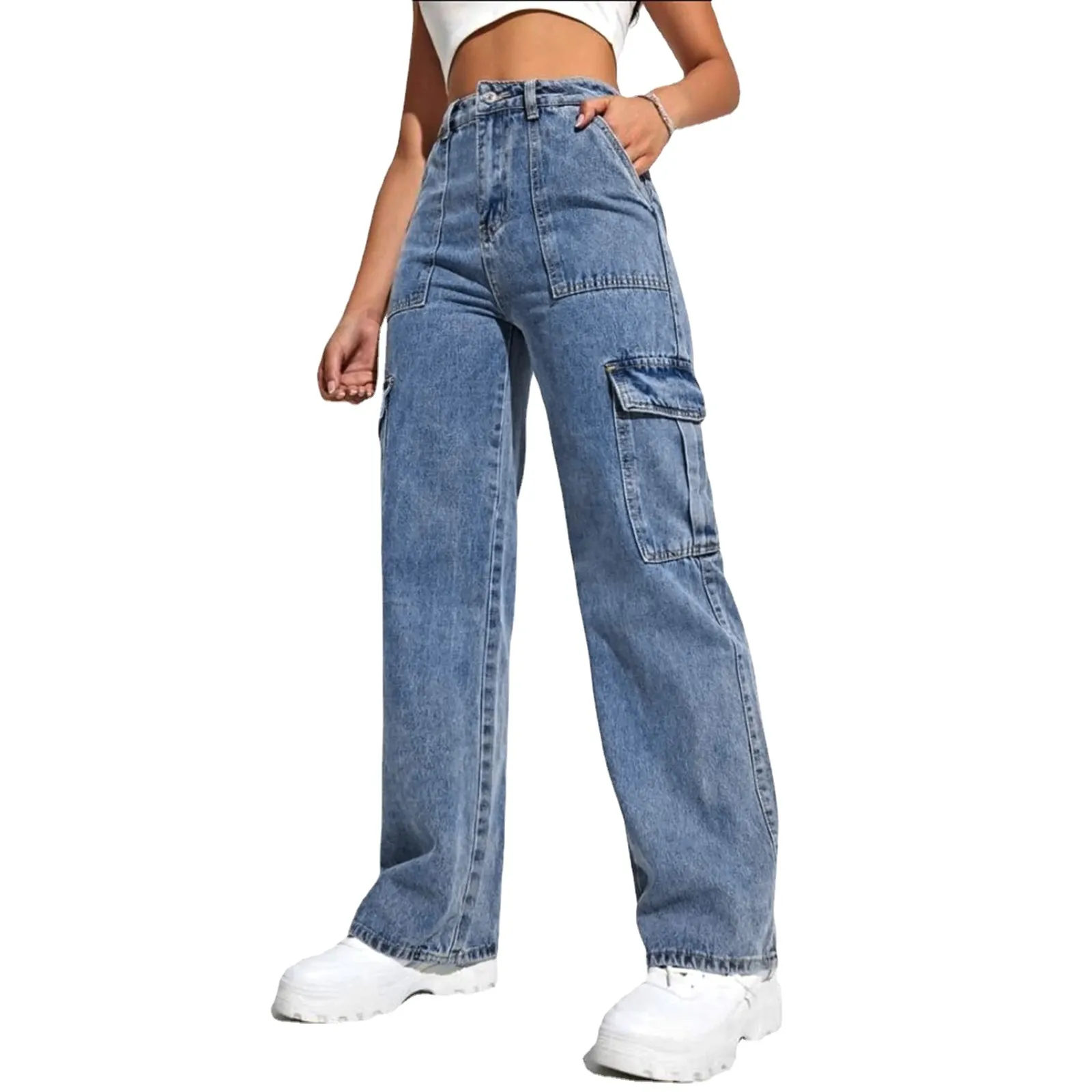 Women Vintage Baggy Jeans High Waist Oversized Denim Cargo Pants Y2k Streetwear Straight Trousers Spring Loose American Trouser