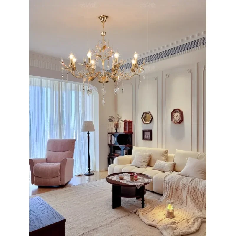 French crystal lamp chandelier light luxury gold bedroom dining room main light creative art lush chandelier high sense
