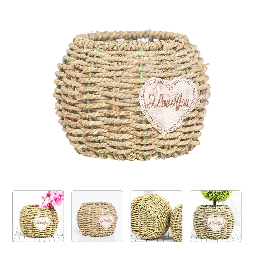 

Handwoven Seagrass Rustic Style Storage For Flowers Durable Grass Flowerpot Desktop Ornament Decor For Home Hotel Coffee Shop