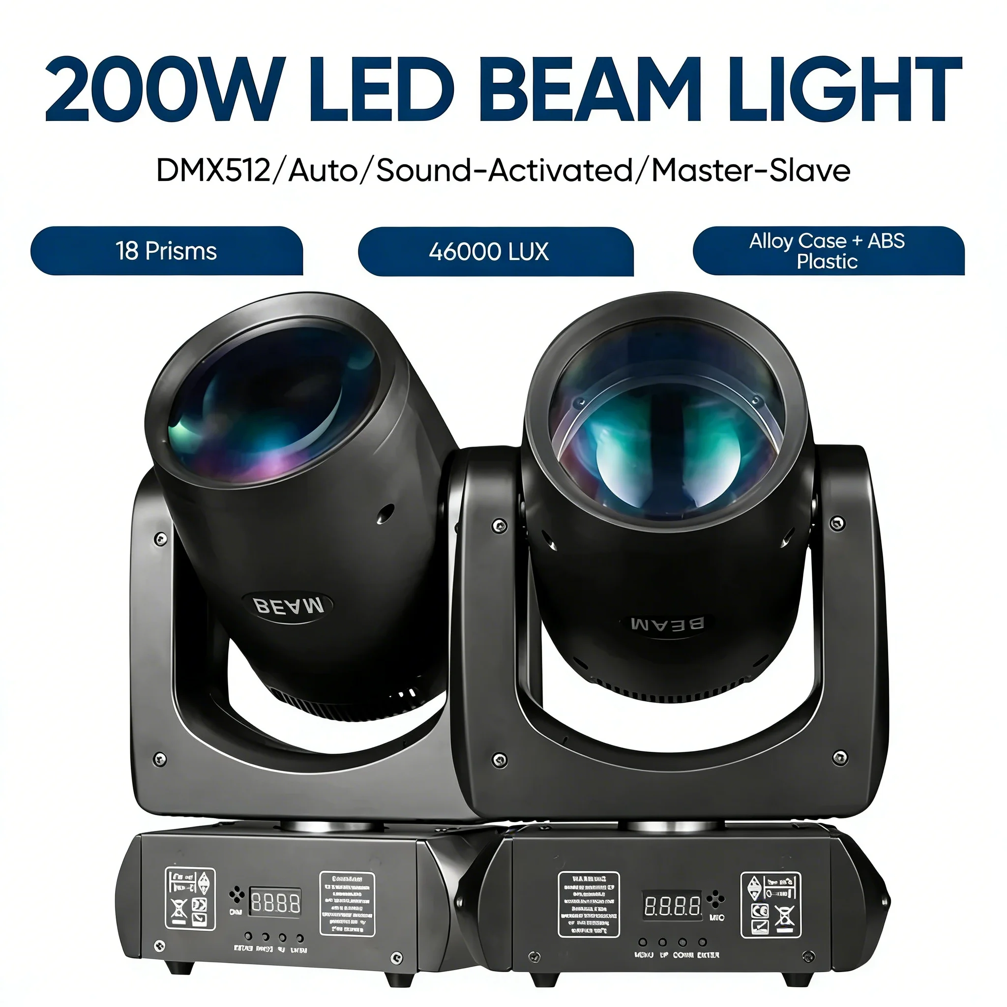 Lot de 2 projecteurs LED mobiles 200W, 12 gobos/15 couleurs/18 prismes, éclairage de scène, DJ, disco, effet stroboscopique pour bar, KTV, fête