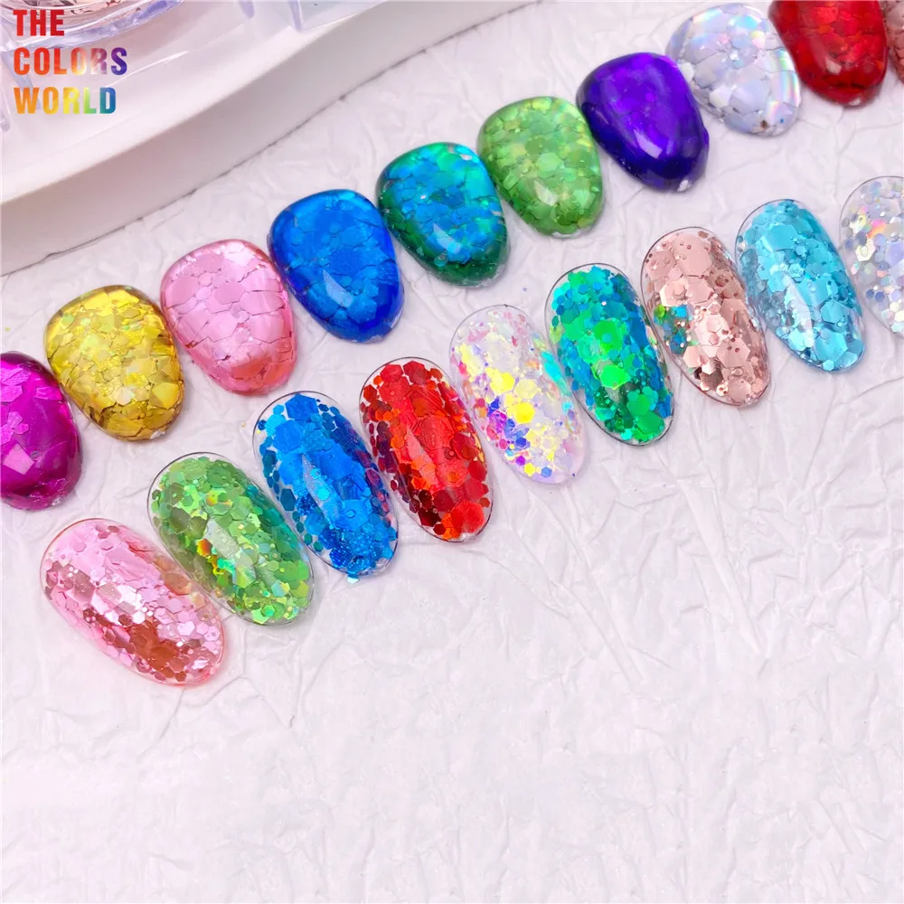 TCT-960 Carnival Chunky Nail Glitter - Mixed Hexagon Colorful Sequin Powder for Gel Polish Epoxy Resin - DIY Nails Accessories