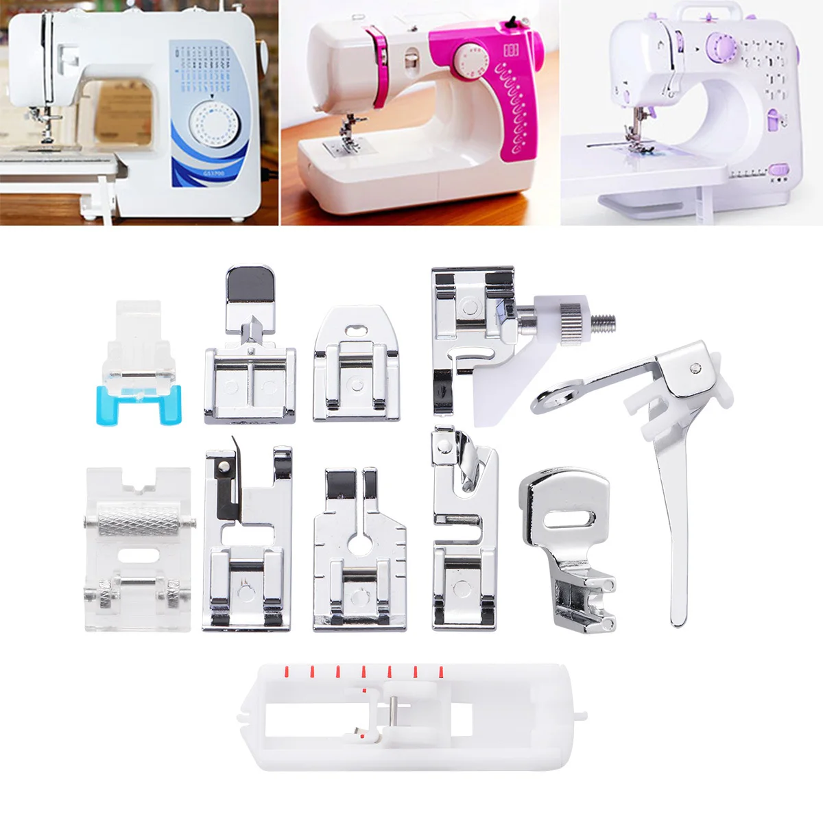 

11pcs Sewing Machine Presser Foot Set Adjustable Guide Binder Narrow Rolled Foot For Home Use Compatible With Singer Brother
