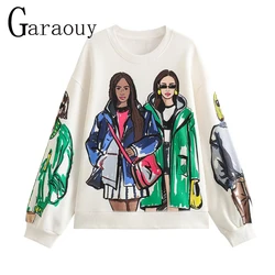 Garaouy 2024 Spring Women Fashion Street Vintage Girl Print Round Neck Long Sleeve Sweatshirt Female Casual Loose Pullover Tops