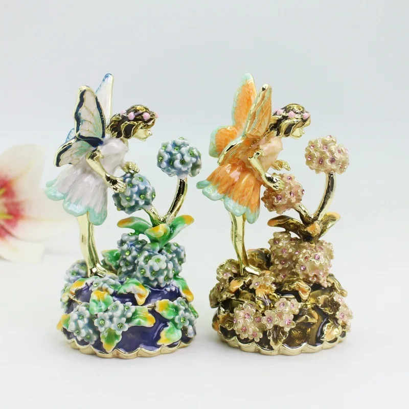 Hot-selling enamel color artificial painting flower fairy hydrangea metal jewelry box home decoration wholesale