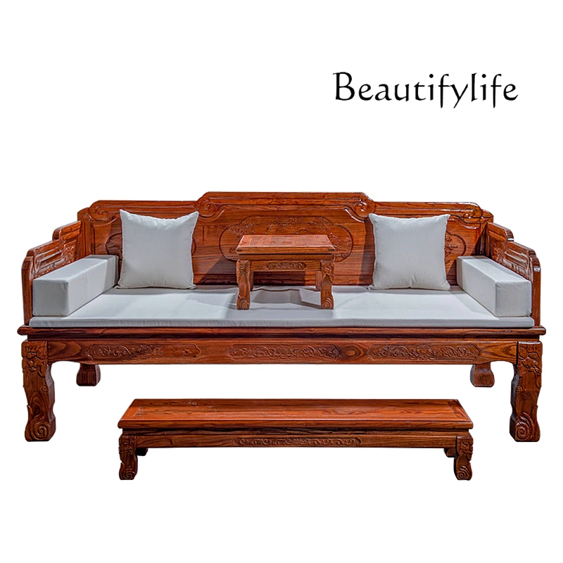 

Solid Wood Arhat Bed Three-Piece Chinese Elm Sofa Bed Antique Living Room Imperial Concubine Bed