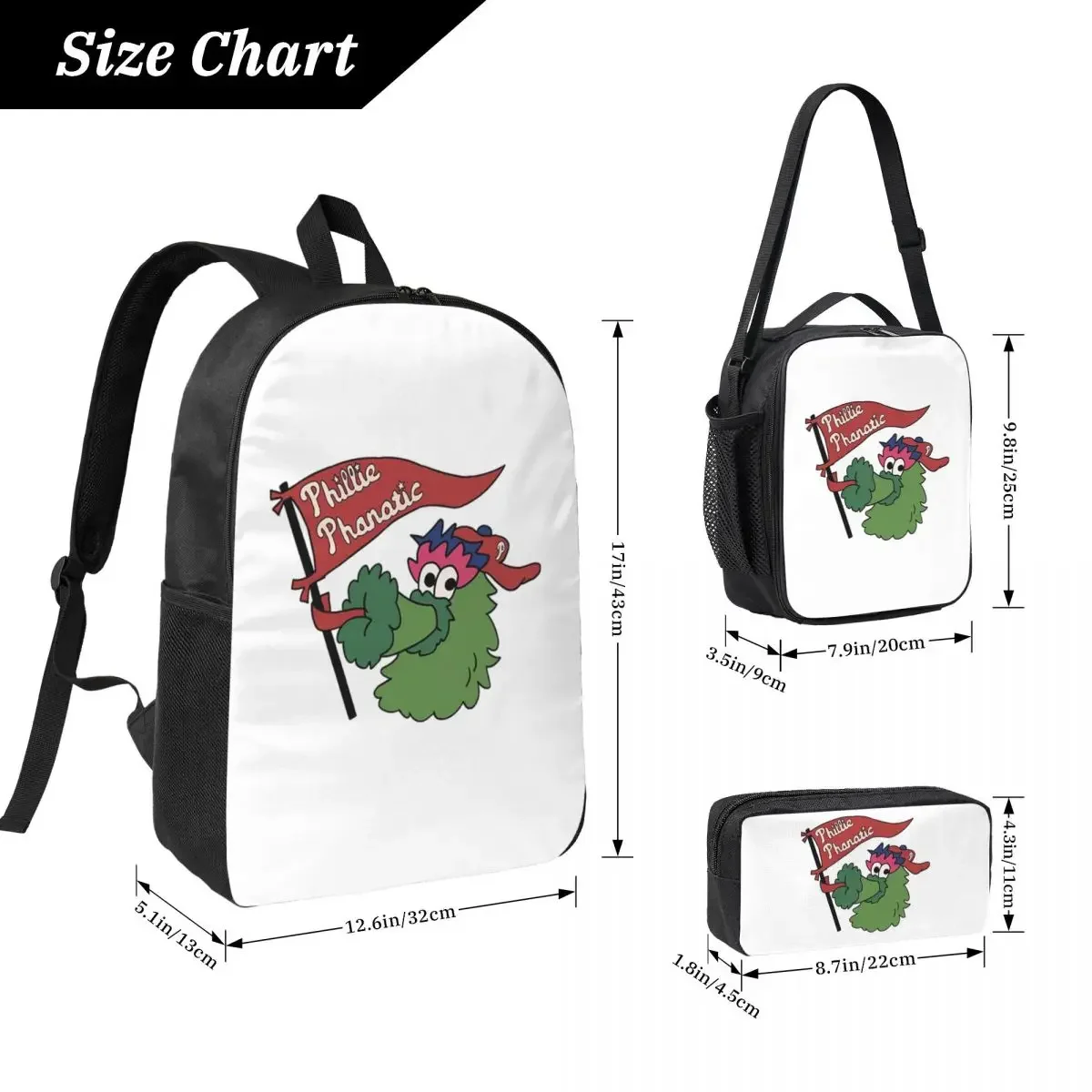 Phillie Phanatic Backpack Boys Girls BookBag School Bag Computer Shoulder Bags 3ps Insulated Lunch Bag Pencil Case