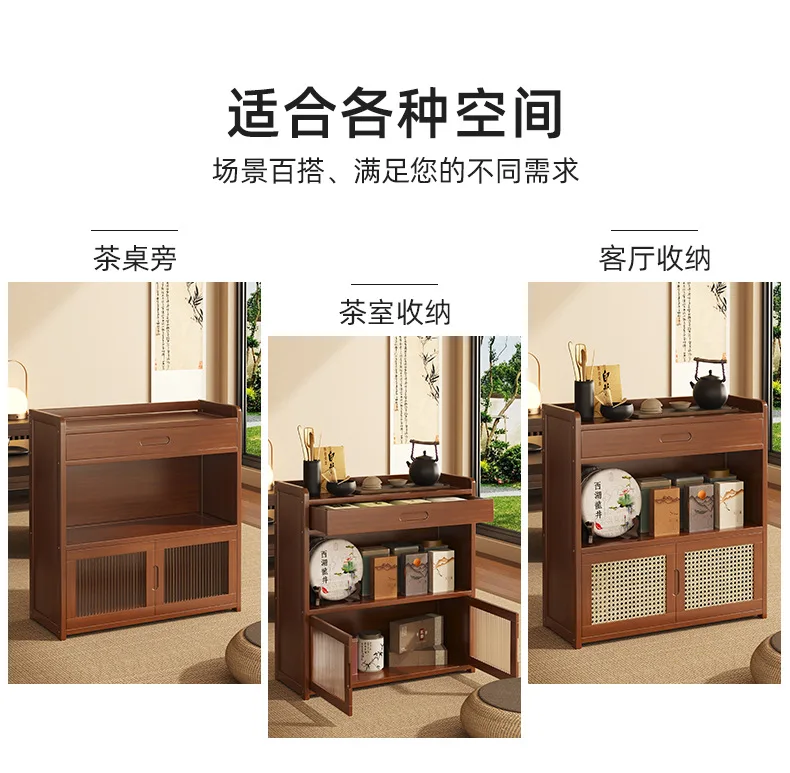 For Living Room Tea Cup Storage Rack Multi-layer Floor Cabinet Double Door with Drawer Furniture Organizer Shelf for Tea Room