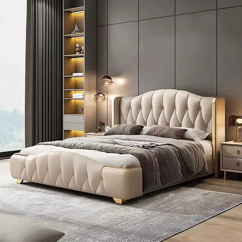 

High Quality Modern Luxury Oak Wooden Bedroom Furniture Soft Upholstered Adjustable Bed Frame Queen King Size Storage Bed Setpro