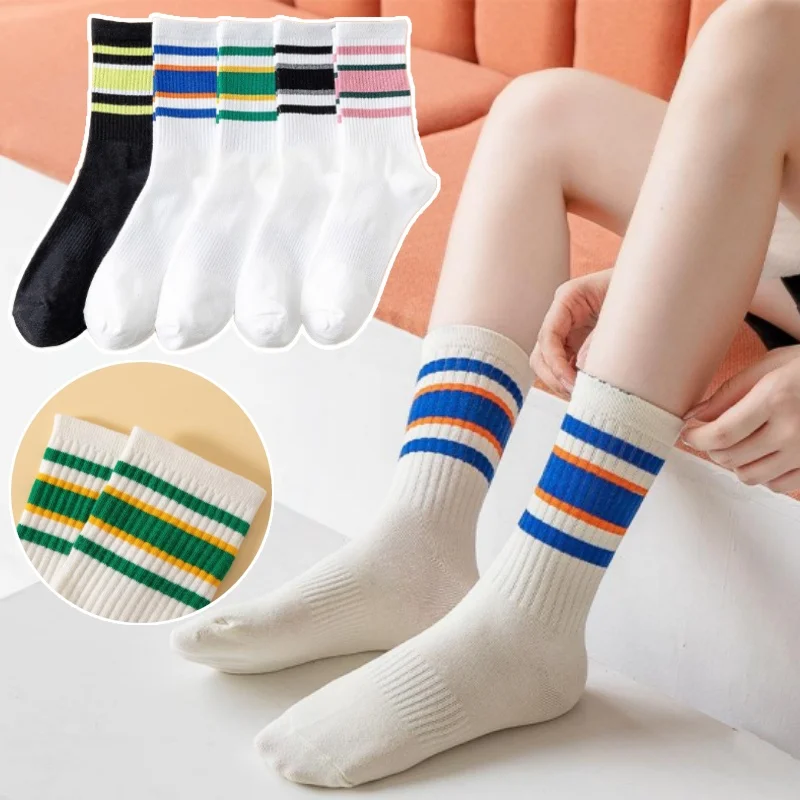 

Womens Mid Calf Socks Striped Casual High Socks Trendy Sports Crew Socks Breathable Cotton Socks For Everyday Wear Socks