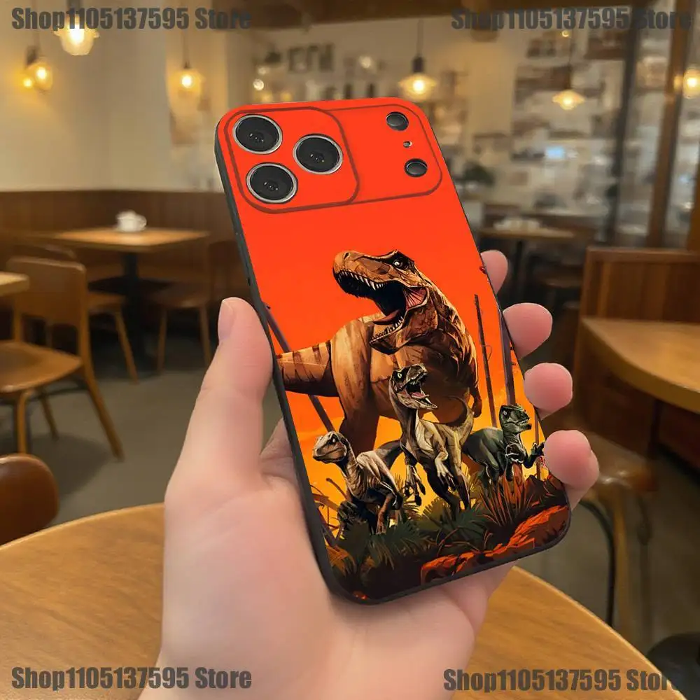 J-Jurassic Park Dinosaur World telefoonhoesje voor iPhone 17,16,15,14,13,12,11,Pro,XS,Max,XR,Plus,E,SE4,Mini zwarte zachte hoes