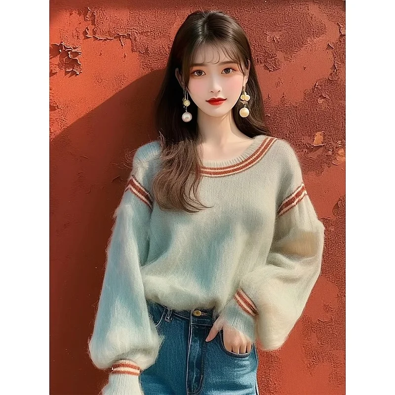 

Модный трикотаж без катышков, высококачественный Ele, новый женский европейский свитер с длинным светом, круглый Ne, стандартной длины