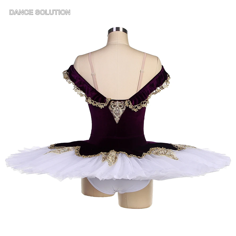 Deep Purple Off-shoulder Ballet Tutu Costumes Velvet Bodice with White Pancake Tutu for Women & Girls Performance Dress BLL141