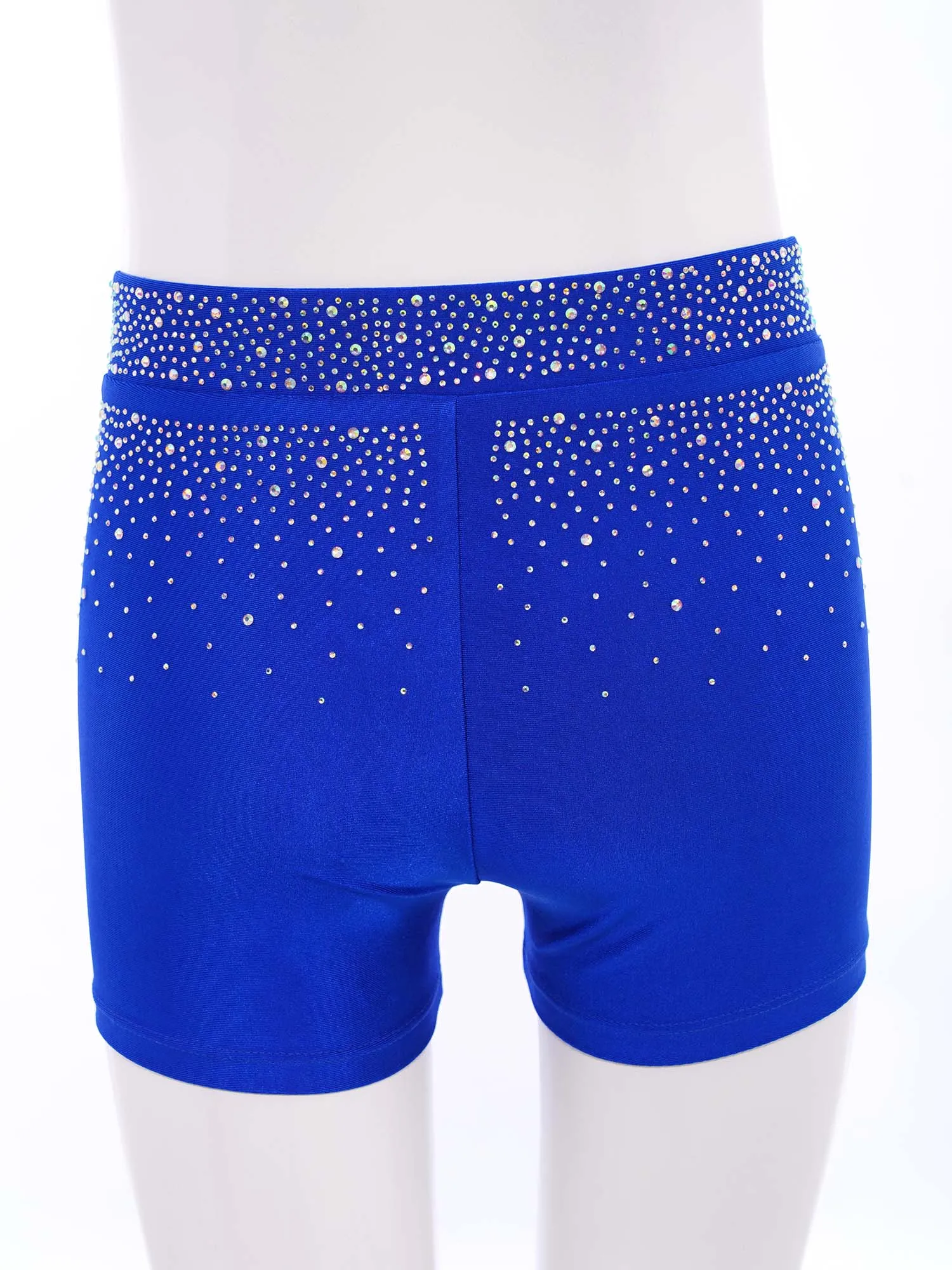 Kids Girls Rhinestones V-Front Elastic Waistband Shorts for Figure Skating Ballet Dance Gymnastics Acrobatics Performance Party