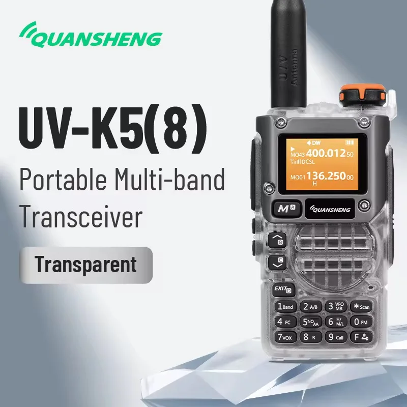 

Радиостанция Quansheng UV-K5(8) UV-K58 UV-K6 UVK58, прозрачная, 5 Вт, с зарядкой Type-C, многодиапазонная, DTMF AM 50-600 МГц, NOAA, двухсторонняя, CB-радиостанция