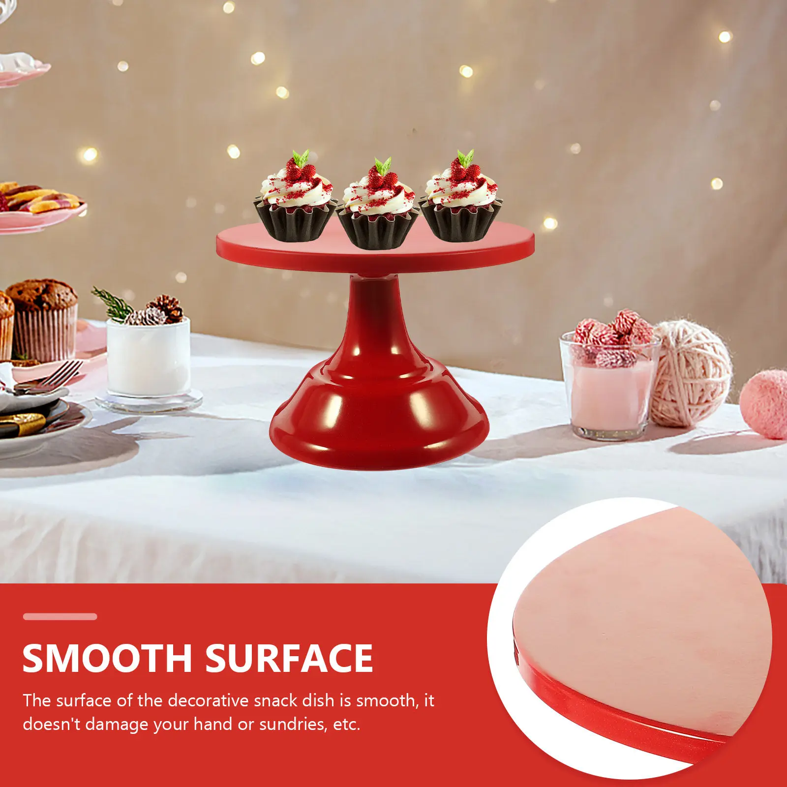 Red Cake Stand Round Metal Dessert Display Tray for Wedding Birthday Party Buffet Serving Decorative Fruit Holder Kitchen