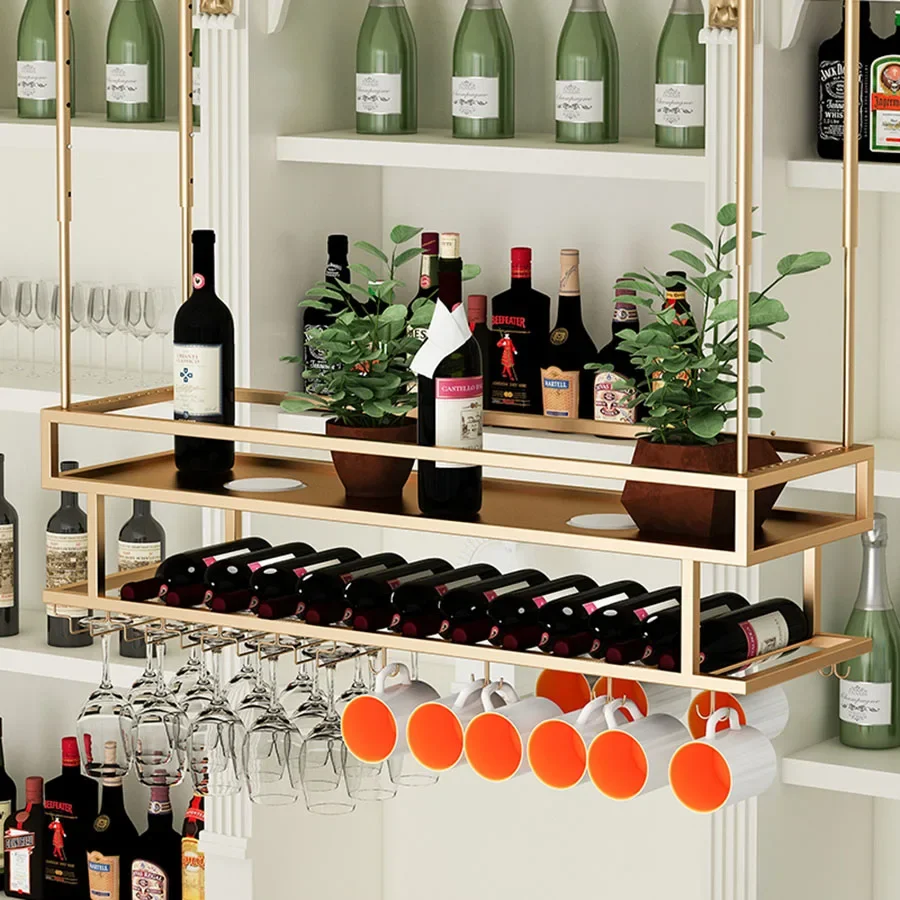 

Iron Home Bar Cabinet Storage Corner Boutique Commercial Hanging Column Display Wine Rack Design Gabinet Industrial Furniture