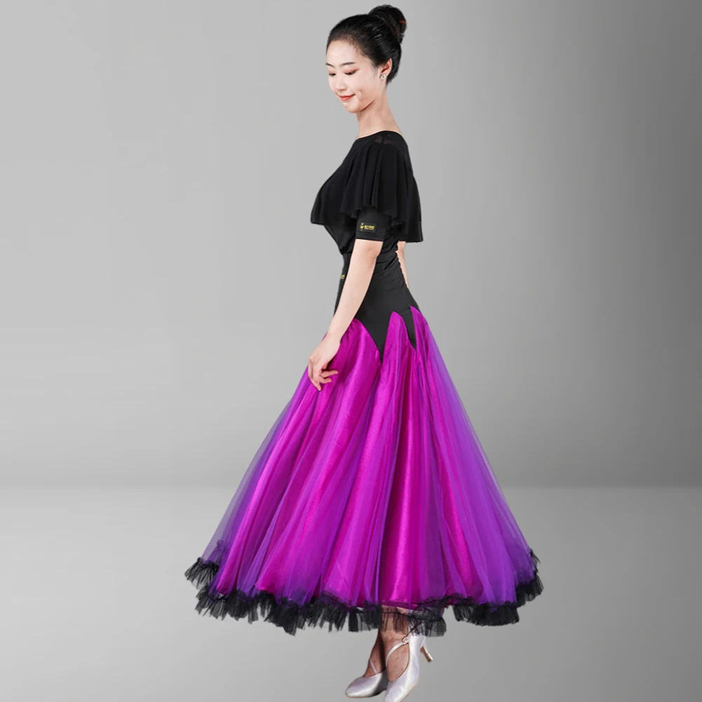 Waltz Skirt Red New Competition Large Skirt Purple Mesh Practice Black Flamenco Midi Skirt Royal Blue Dancing Long Dress