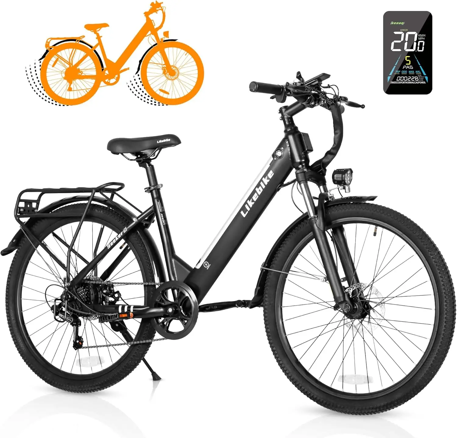 S Electric Bike for Adults 350W(Peak 540W) 26 inch Electric Bicycle Step Thru Ebike, with 36V/9Ah Battery, 20MPH, 7-Speed