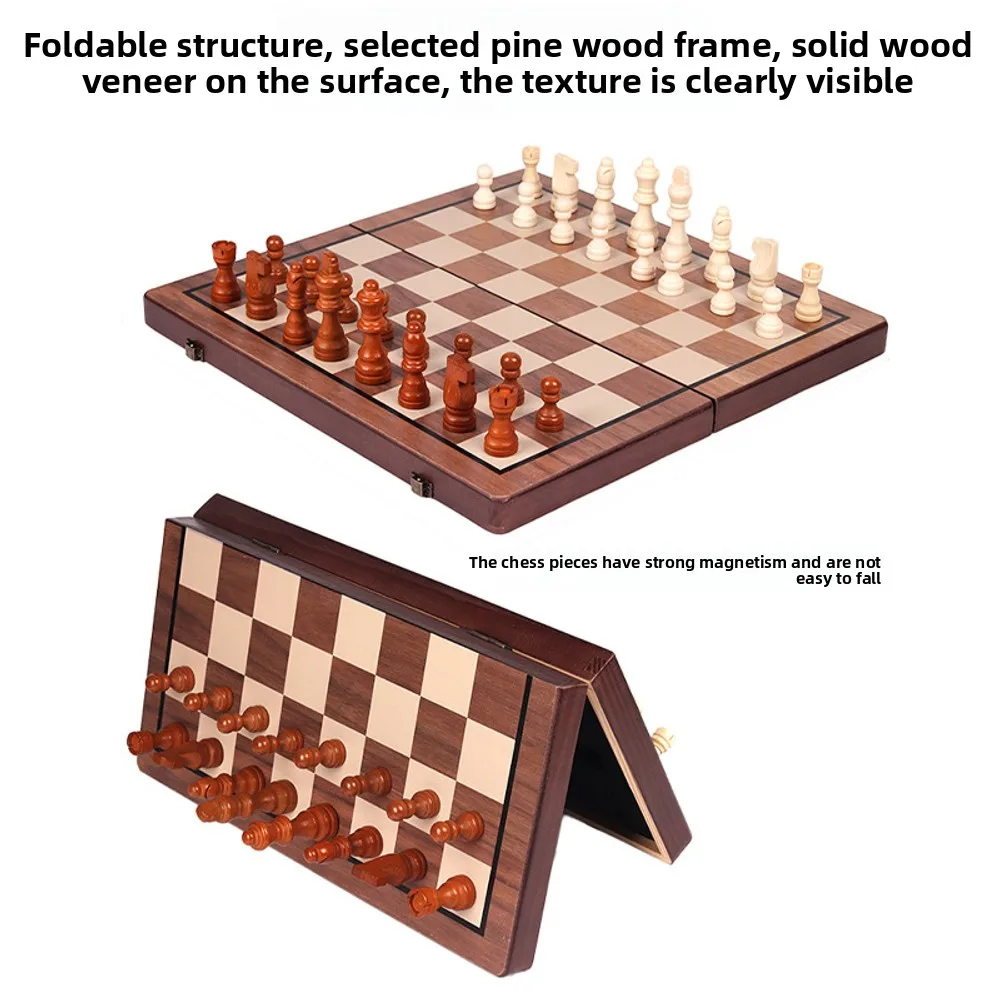 مجموعة شطرنج وداما مغناطيسية خشبية كبيرة الحجم قابلة للطي لعبة تعليمية تفاعلية بين الوالدين والطفل للمحمولة والمتينة