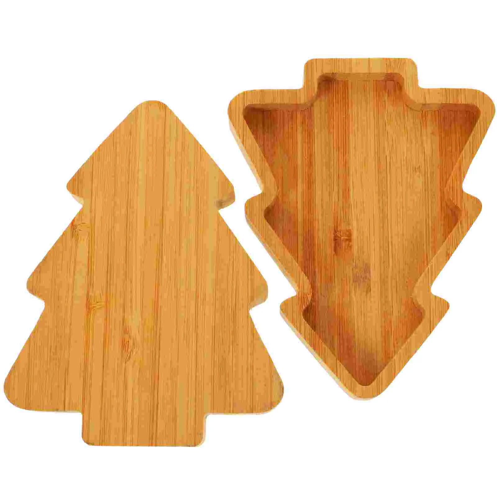 2 Pcs Christmas Tree Tray Xmas Serving Dried Fruit Bamboo Appetizer Plates Food Cartoon Wooden Pallets Dish Shaped