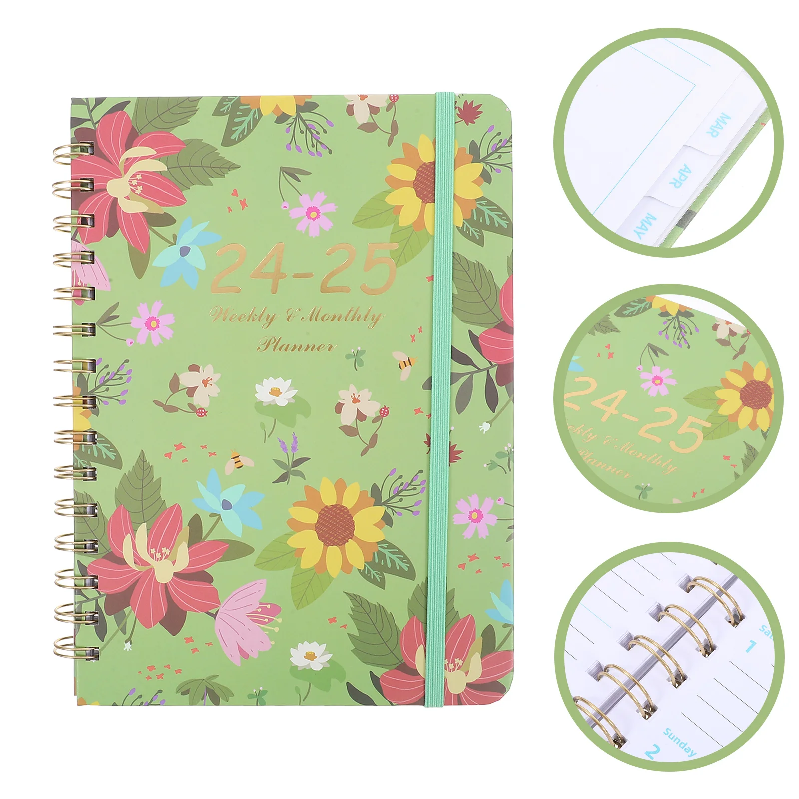 2024 -2025 Notebook Bloemenspiraal De Etiketstickers Afspraak Verticale Wekelijkse Planner Maandelijks Time Management