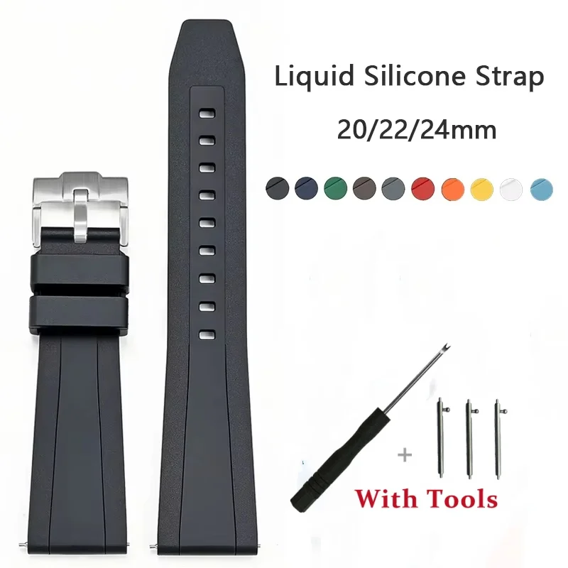 

20mm 22mm 24mm Quick Release Liquid Silicone Watch Strap Replacement for Universal Soft Waterproof Watch Band Bracelet Accessory