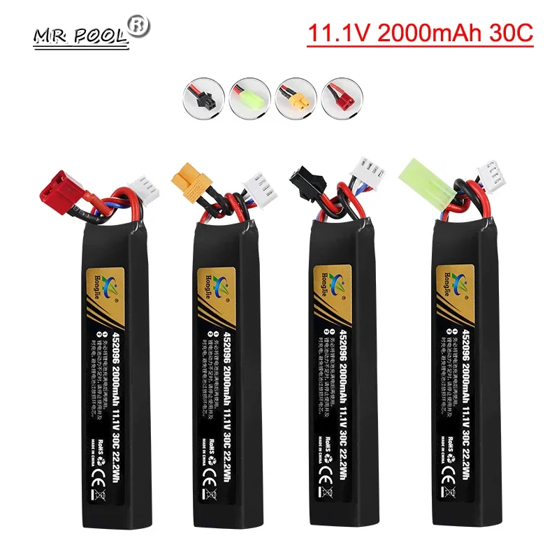 

11.1v Lipo Battery for Water Gun Airsoft 11.1V 3S 2000mAh 30C 452096 battery for Airsoft BB Air Pistol Electric Toys Guns Parts