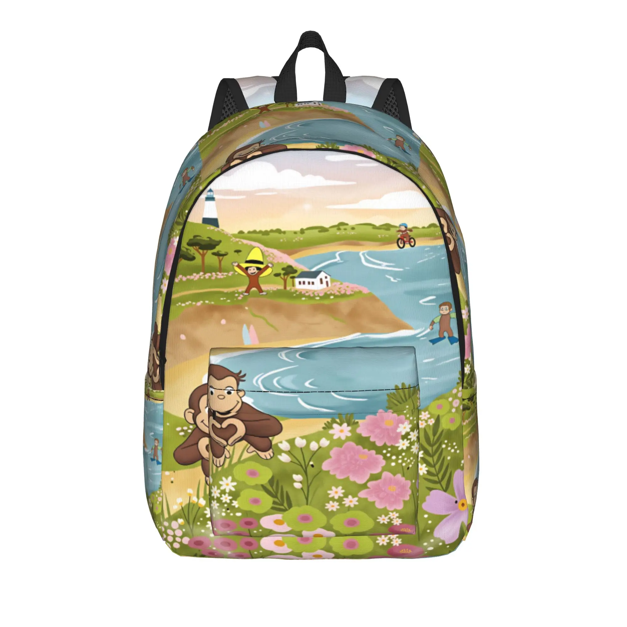 Curious George Monkey Backpack  Women Men Polyester University Backpacks Soft Stylish High School Bags Rucksack
