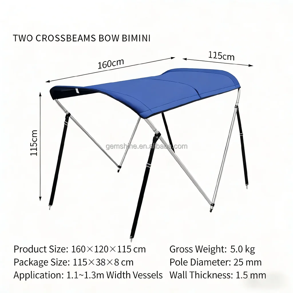 600D/1200D Oxford Cloth Waterproof Pontoon Boat Bimini Top Canopy 4 Bow Matte Aluminum Frame UV Protection Boat Awning Cover
