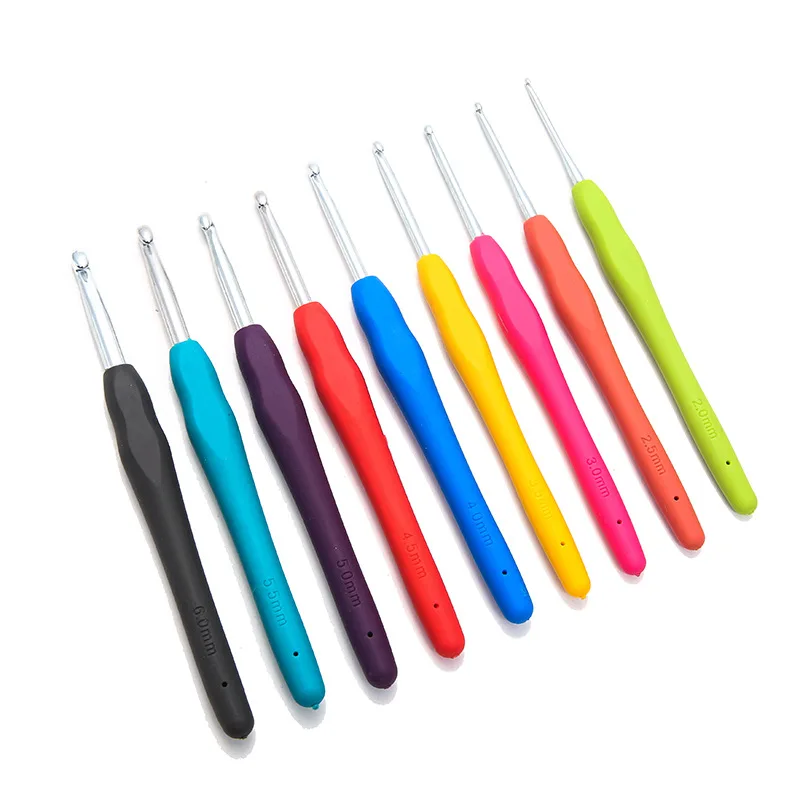 9pcs Knitting Tool Sweater Needle TPR Soft Handle Aluminum Crochet Color Handle Sweater DIY Craft Scarf Sewing Needles Knitting