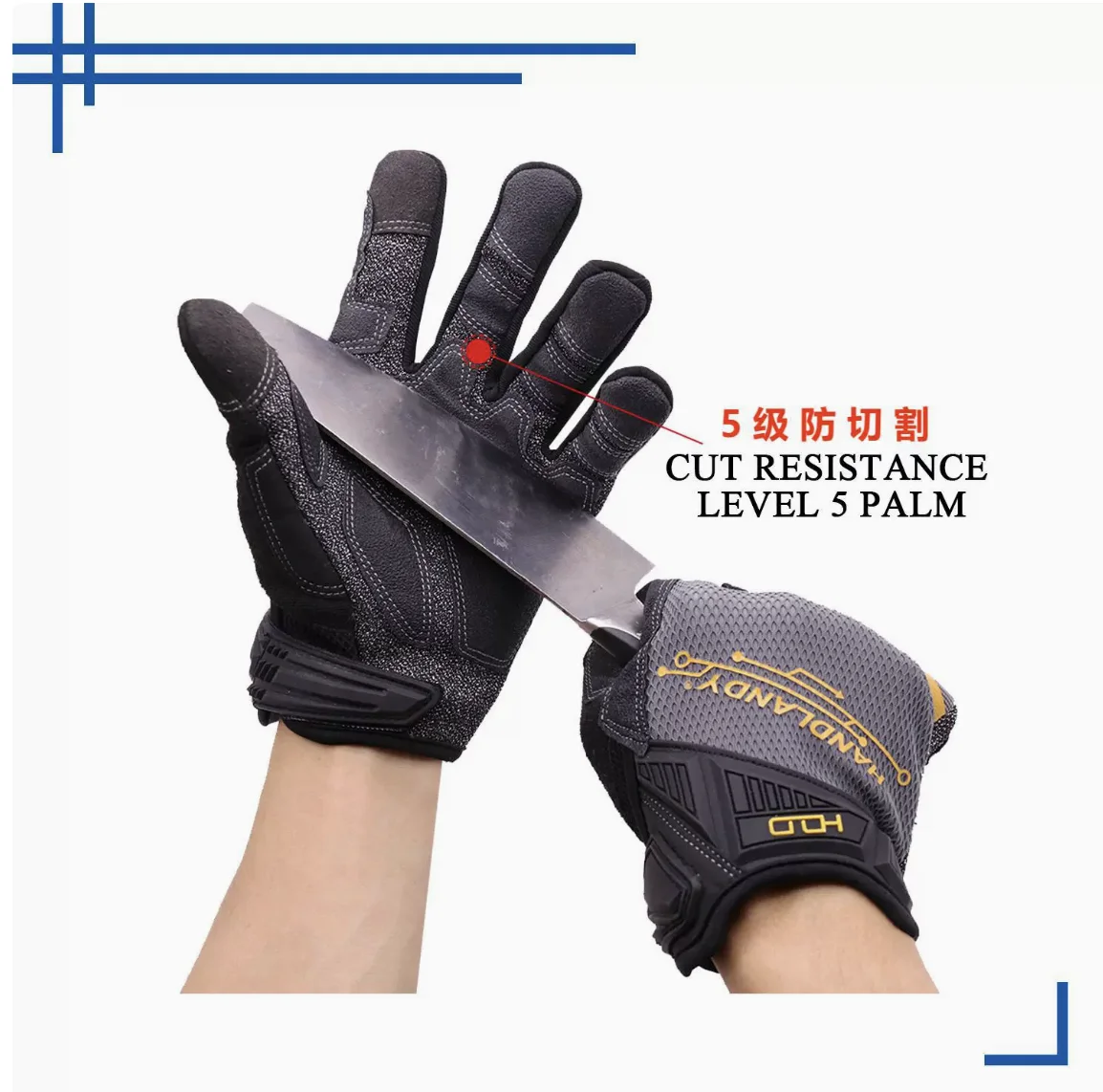 HANDLANDY 5-level anti cutting, wear-resistant, and durable work safety touch screen mechanical gloves
