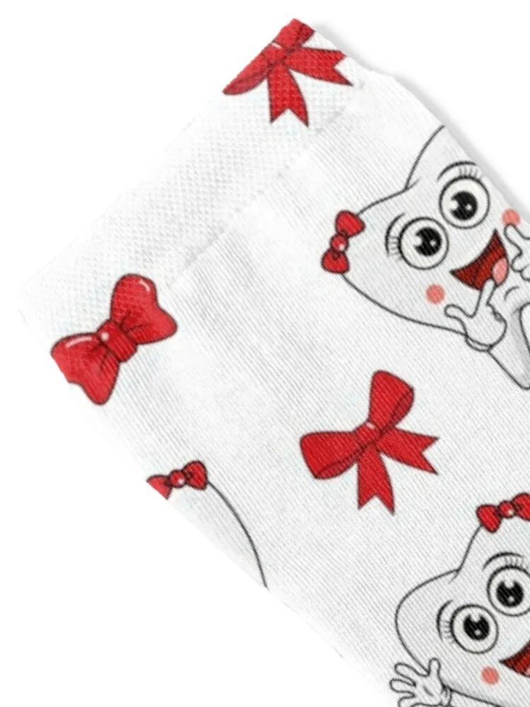 Cute Girly Teeth With Red Bow Dental Students Pattern Teeth Dental Assistant Dental Squad Students Socks