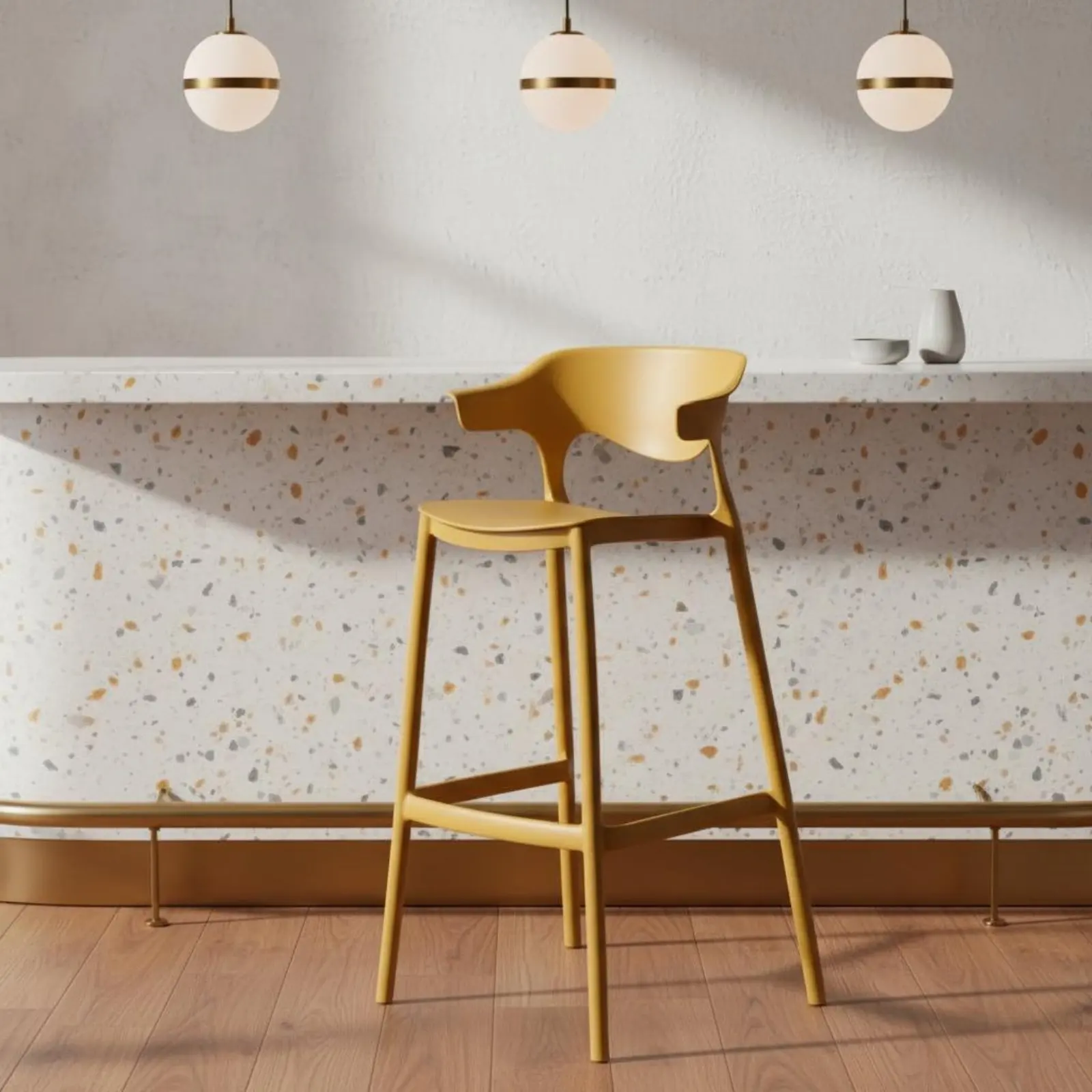 

Minimalist High Stool with Backrest Single-Piece Molded Nordic Modern Bar Chair Household Furniture for Kitchen