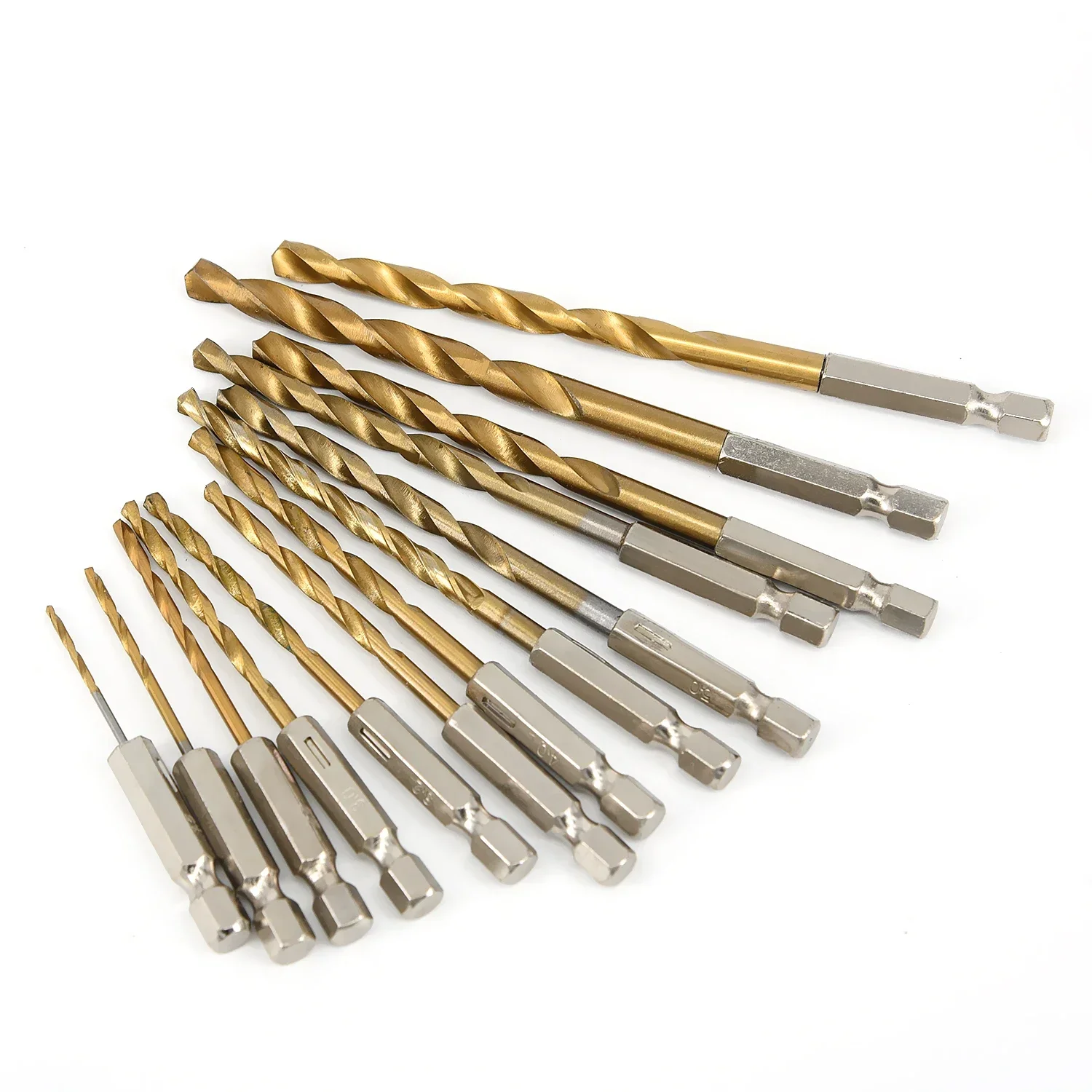 

13 Pcs Drill Bit Set Titanium Coated HSS High Speed Steel Hex Shank Quick Change Ideal For DIY Home And General Building