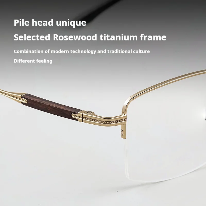 TFTB خفيفة للغاية رجال الأعمال نصف إطار نظارات فاخرة التيتانيوم النقي خشب الصندل كبيرة الحجم النظارات الطبية البصرية 605