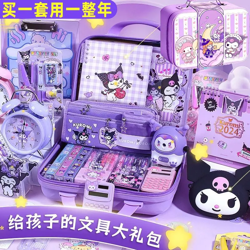 Anime Sanrios Kuromi Stationery Set Melody Cinnamoroll School Supplies Student High End Birthday Present Study Big Gift Packag