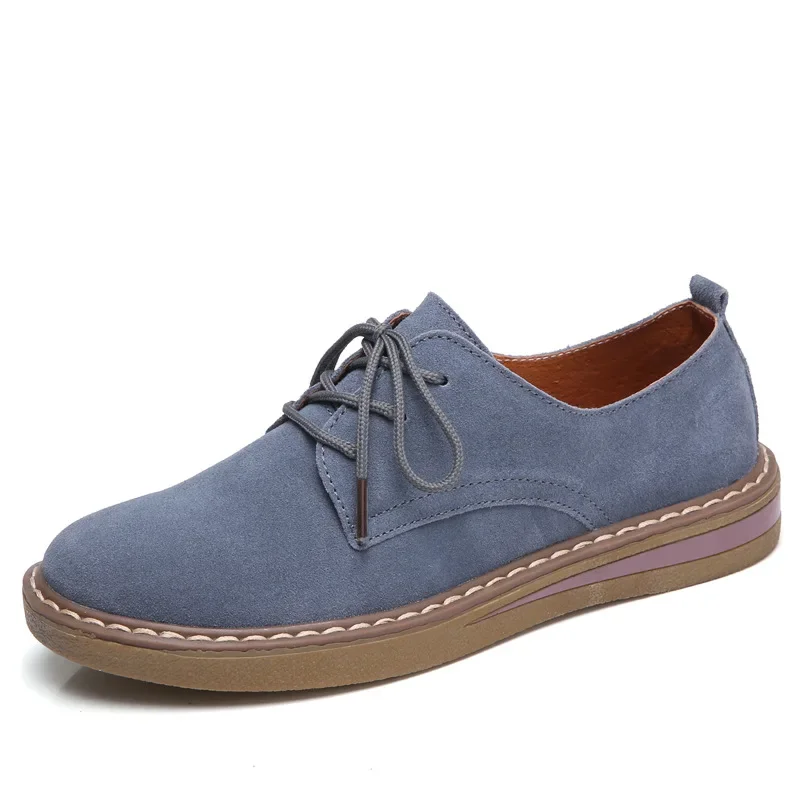 2023 Autumn Women Sneakers Oxford Shoes Flats Shoes Women Leather Suede Lace Up Boat Shoes Round Toe Flats Moccasins