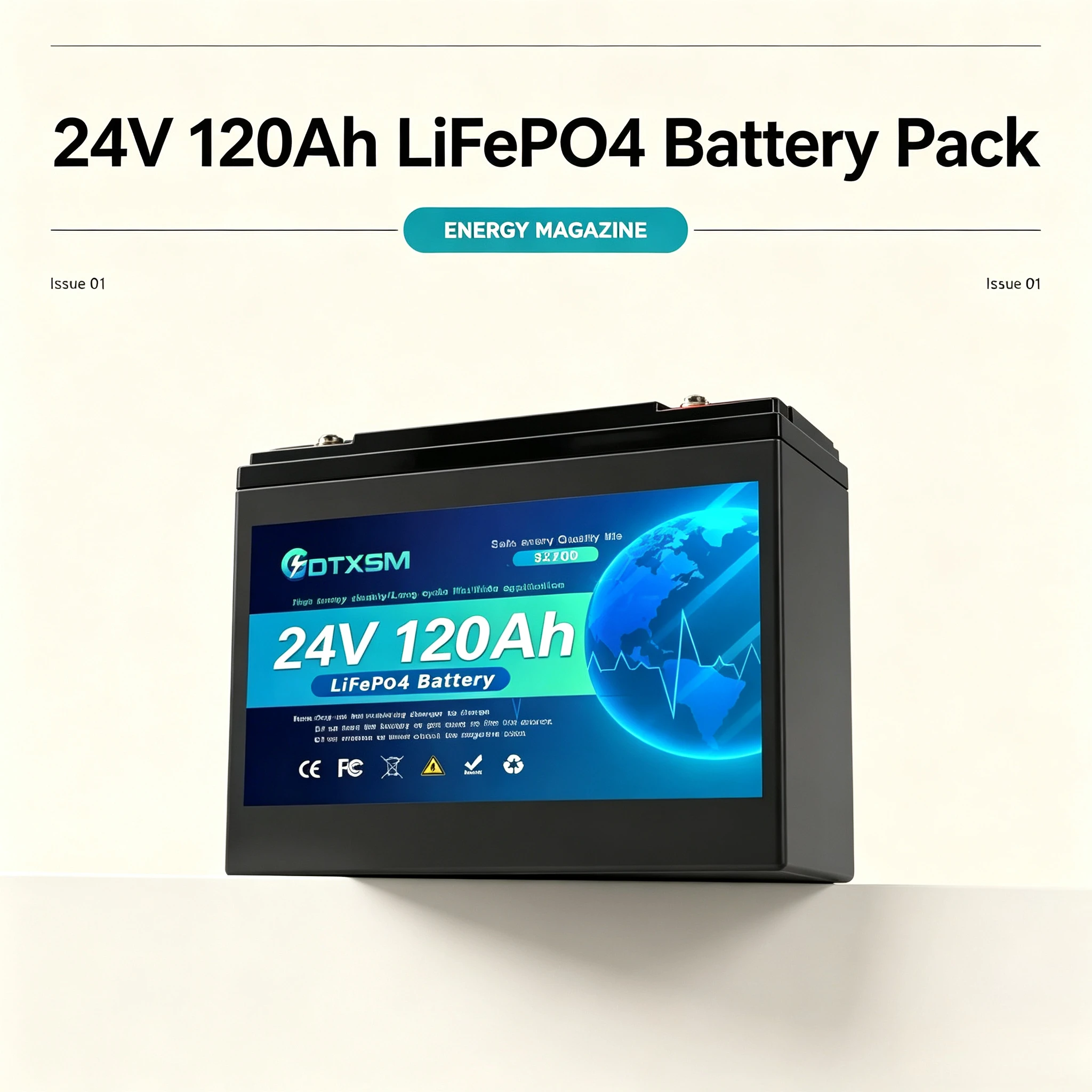 24V LiFePO4 120Ah Rechargeable Storage Battery, Deep Cycle 120A BMS, Power Display, Solar Power Station for Boat & Camper Van