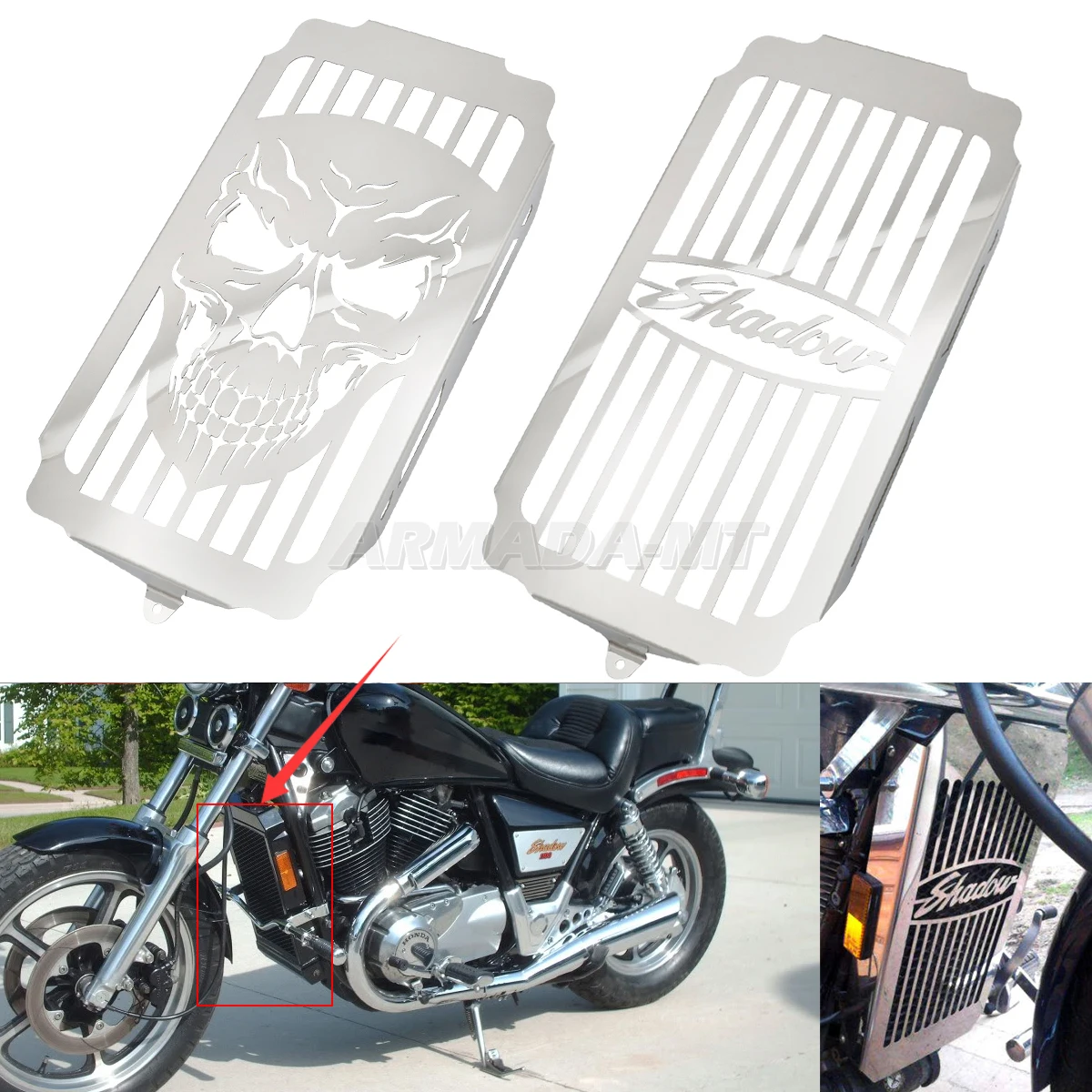 For Honda Shadow Spirit Sabre VT1100 VT 1100 1987-2007 Motorcycle Steel Chrome Skull Radiator Caps Guard Protection Grille Cover