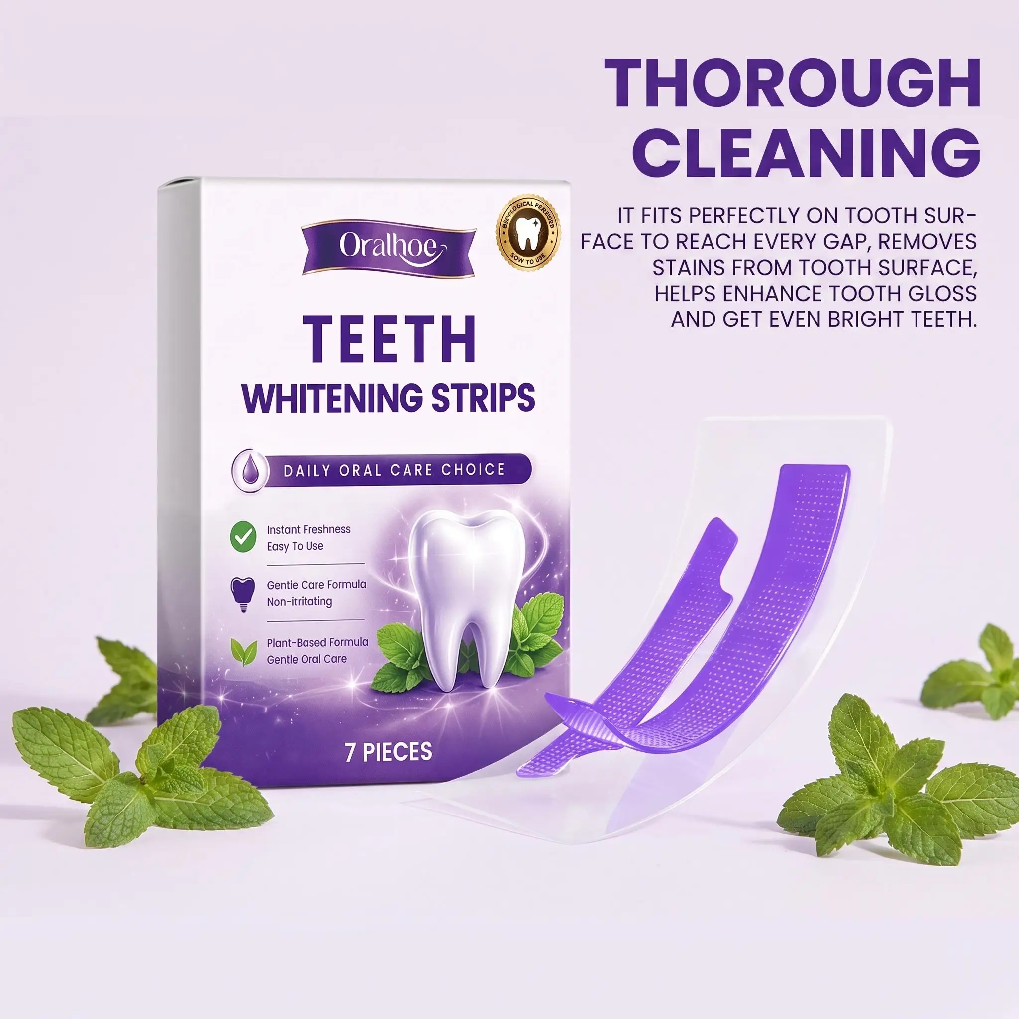 Oralhoe Purple Teeth Whitening Strips Improve Yellow Teeth Bright Tooth Remove Plaque Stain Long Lasting Fresh Breath Oral Care