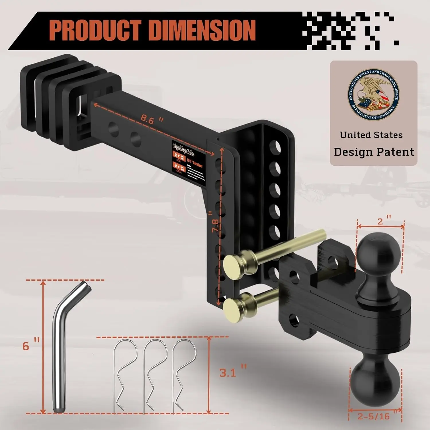 2' Adjustable Trailer Hitch, 4' Rise/Drop, 2' & 2-5/16' Balls, 25000 Lbs Heavy Duty, RV, Camper, Boat Trailer