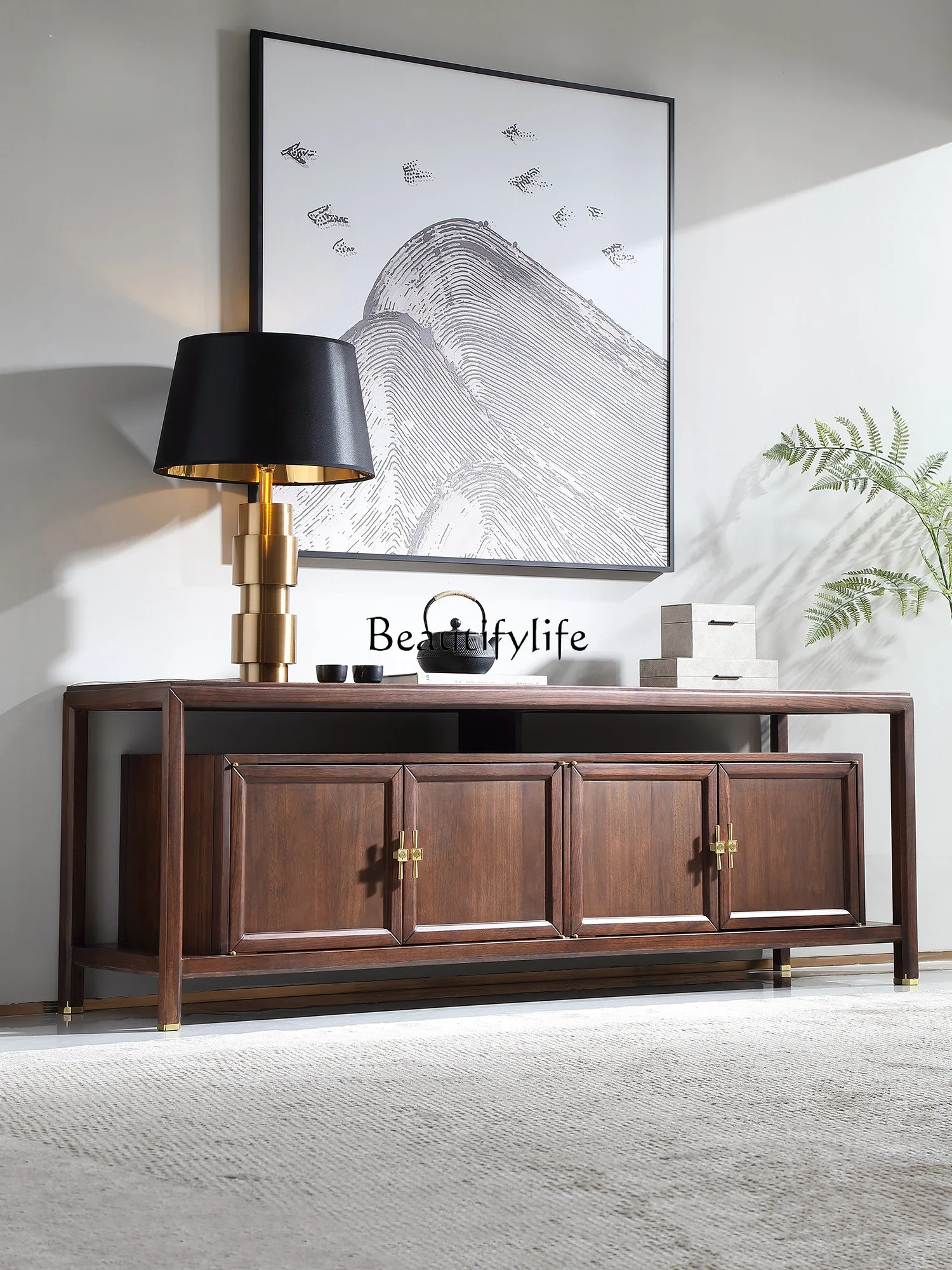 

LD33Modern New Chinese Style Blackwood Solid Wood TV Cabinet Zen Living Room Furniture Storage Floor Cabinet