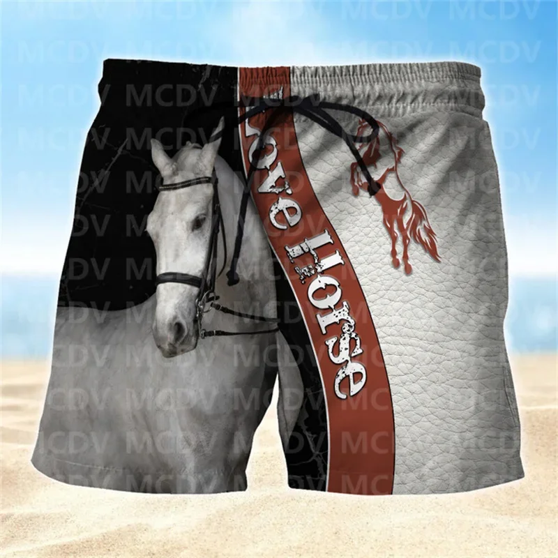 White Horse Mens Boardshorts, Horse Shorts, Gifts For Men Horse Swim Shorts